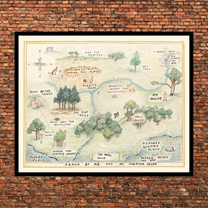 Panneau de carte en bois de 100 acres. Chambre d'enfant classique Winnie l'ourson. Bébé Winnie l'ourson. Art mural. Décoration murale. Art de pépinière de garçon. Art de pépinière de fille