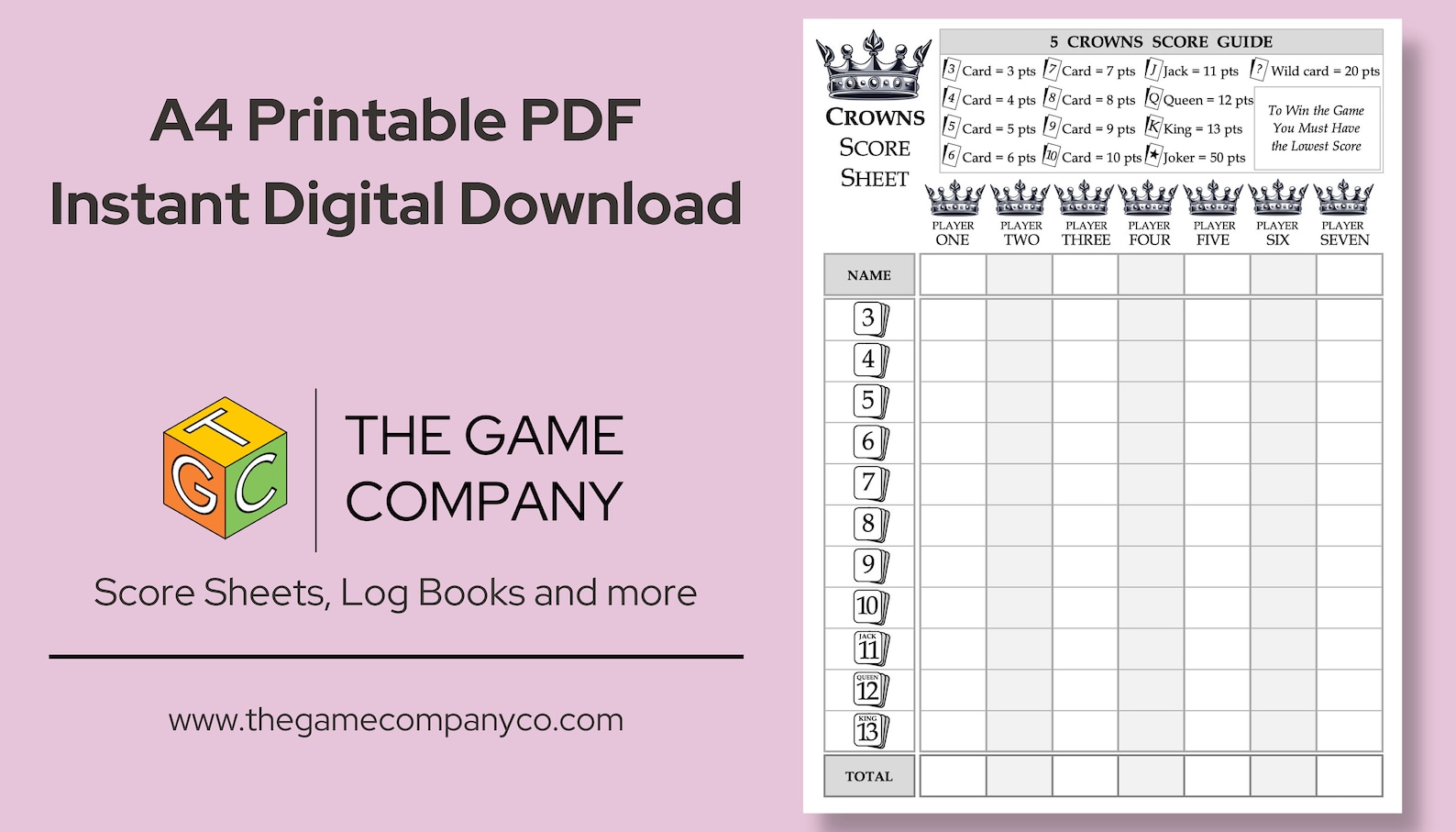 5 Crowns Score Sheet | Printable 5 Crowns Score Card | A4 Size Digital ...