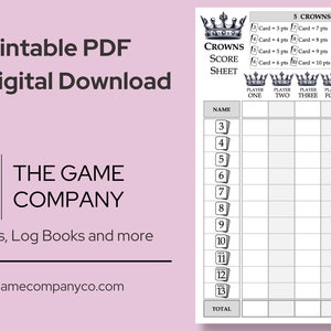 5 Crowns Score Sheet | Printable 5 Crowns Score Card | A4 Size Digital ...
