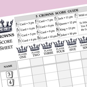 5 Crowns Score Sheet | Printable 5 Crowns Score Card | A4 Size Digital ...