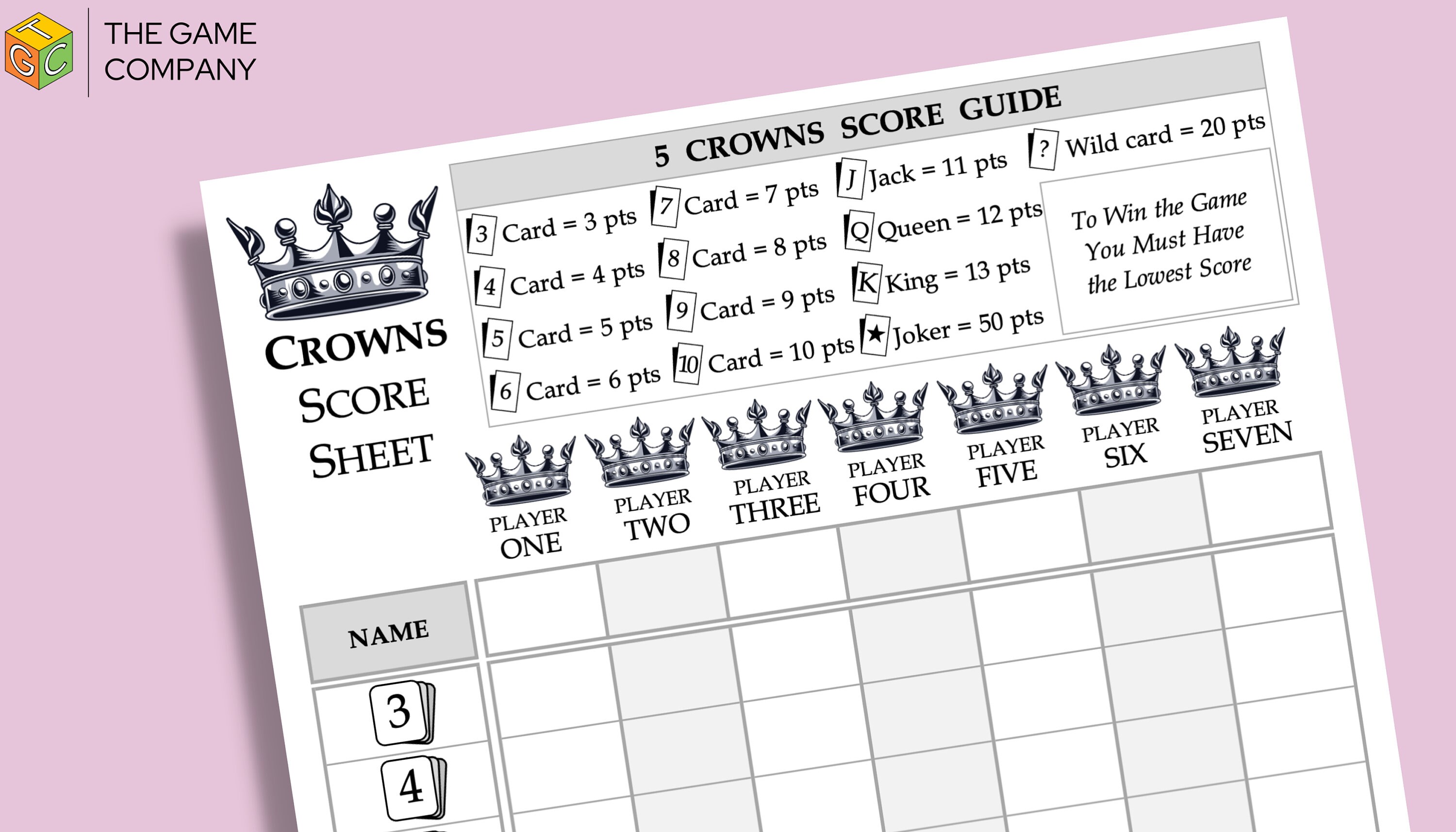 5 Crowns Score Sheet Printable 5 Crowns Score Card A4 Size Digital 