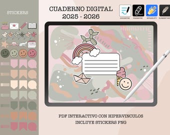 DIGITAL NOTEBOOK 2025 - 2026 + STICKERS neutral colors