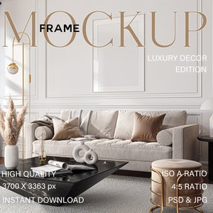 Luxury Interior Frame Mockup: Chic Living Room (PSD, JPG)