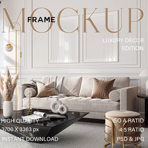 White Frame Mockup: Luxury Living Room Interior (PSD & JPG)