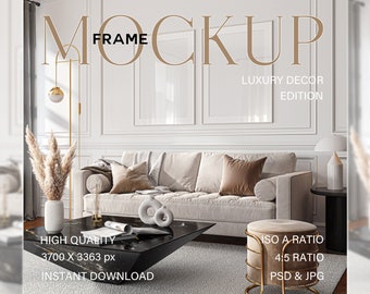 Mockup witte lijst: luxe woonkamerinterieur (PSD en JPG)