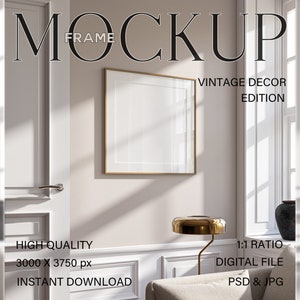 Square Frame Mockup: Minimalist Interior, Shadow Overlay (PSD)