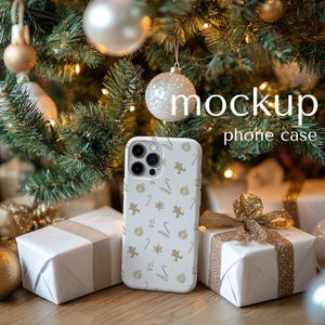 Christmas Phone Case Mockup: iPhone Cover PSD Template (Digital Download), Tough clear phone case Mock up for Canva, Transparent Background