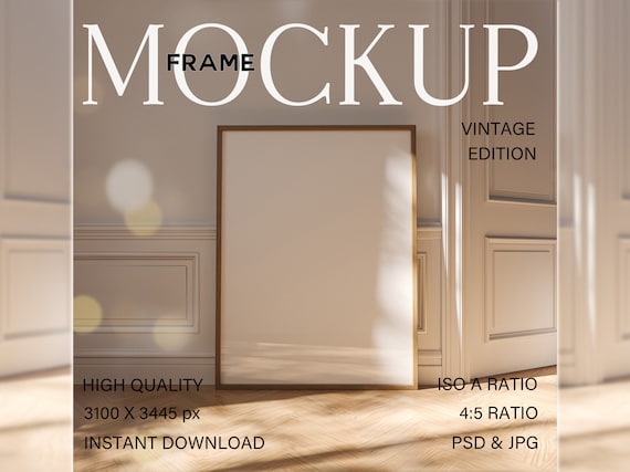 Minimalist Frame Mockup: Vertical Wooden Frame, Art Print Display (PSD & JPG)