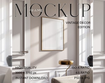 Wooden Frame Mockup: Single Print in luxury living room, PSD smart object Photoshop