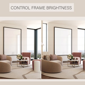 May include: A living room interior design with two curved sofas, a coffee table, and two accent chairs. The room has large windows and a black framed picture hanging on the wall.
