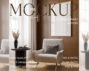 Modern Interior Frame Mockup: Vertical Art Print Display (PSD & JPG)