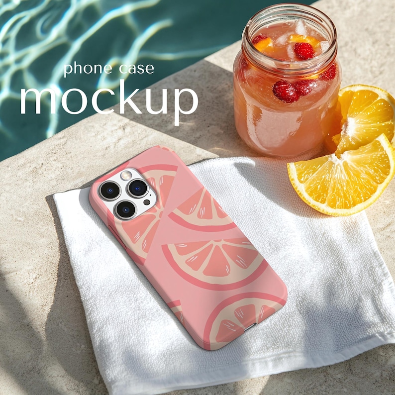 iPhone tough case mockup for Summer.
Display your artwork in this unique iPhone case mockup and post it on your shop and social media. Perfect for small business artists who want to showcase their designs.
This mockup displays an iPhone by the pool.