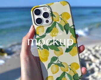 Beach iPhone Case Mockup: Clear Phone Cover, PSD Template (Digital Download), Tough clear case for Summer, PNG Canva mock up