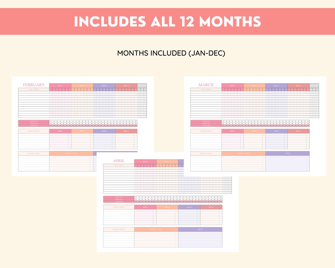 Habit Tracker Spreadsheet, Microsoft Excel, Daily, Weekly, Monthly ...