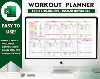 Planificateur d’entraînement Feuille de calcul, Microsoft Excel, Tous les jours, Toutes les semaines, Fitness, Tracker de fitness, Entraînement fractionné, Planificateur