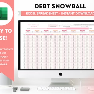 Hoja de cálculo de bola de nieve de deuda, Calculadora de bola de nieve de deuda, Calculadora de pago de deudas, Microsoft Excel, Panel de finanzas, Rastreador de presupuesto personal