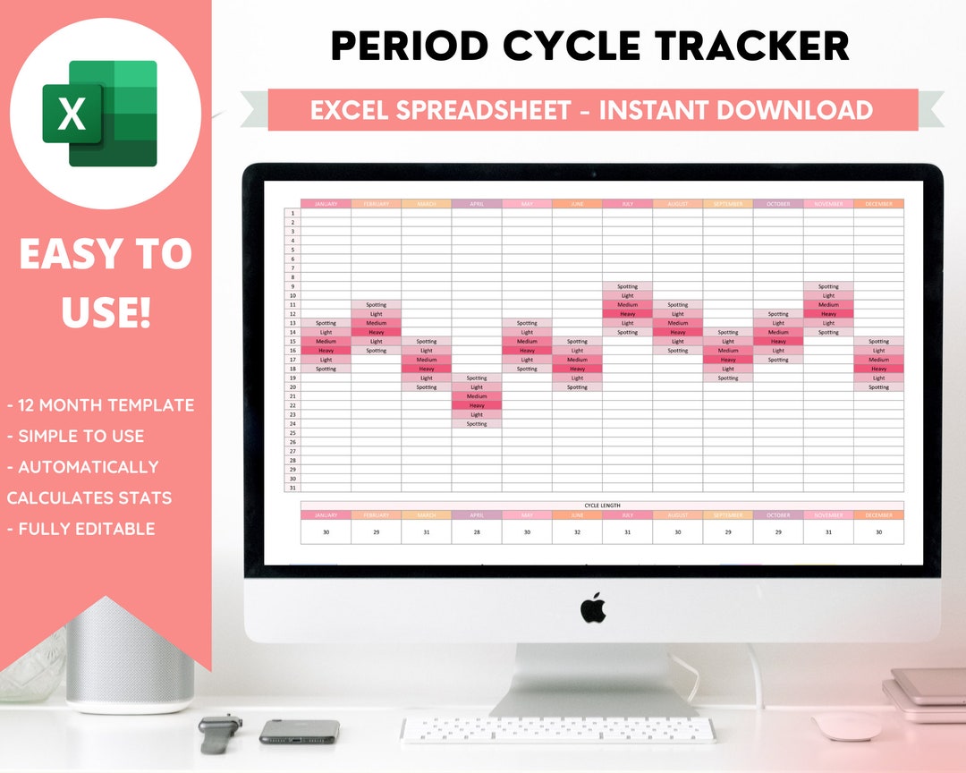 Period Tracker, Menstrual Cycle, Symptoms Checklist, Digital Journal