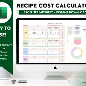 Calcolatore dei costi delle ricette, prezzi dei prodotti, monitoraggio del margine di profitto, Microsoft Excel, dashboard delle finanze personali, modello