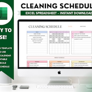 Cleaning Schedule Spreadsheet, Microsoft Excel, Daily, Weekly, Monthly, Annual, Goals Log, Planner