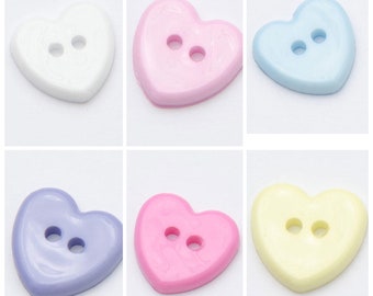Heart shape 2 hole buttons 13mm for knitting, sewing crafts 6 colours, 10 / 20