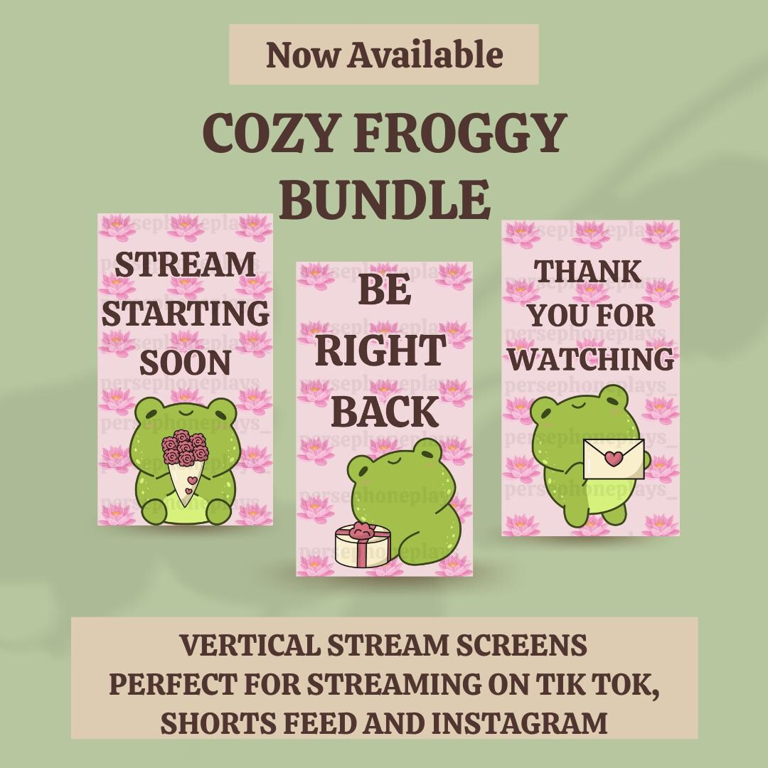 Cozy Frog Stream Overlay Pack – Vertical Twitch Screens for Pngtubers ...