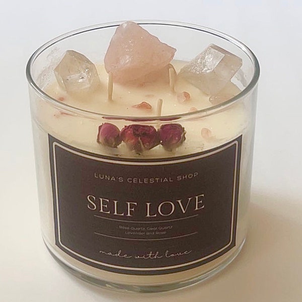 Self Love | Crystal Intention Candle | 14oz Crystal Candle | Rose Quartz