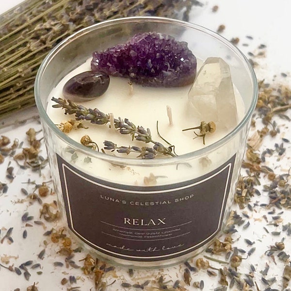 Crystal Candle | Ritual Candle | Relax | Crystal Intention Candle | 14oz Candle