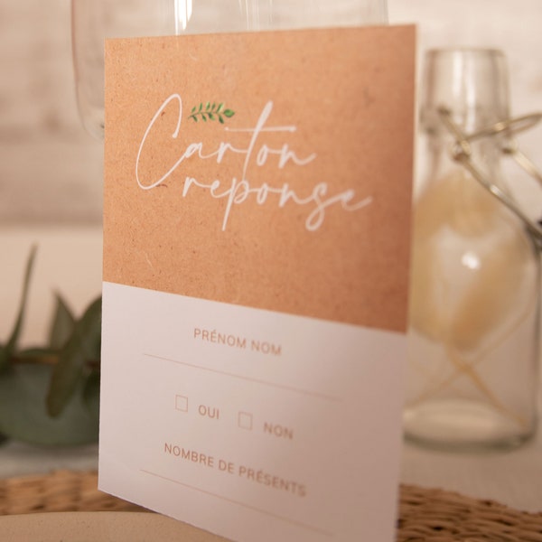 Carton réponse RSVP Natura | Coupon réponse mariage | Carton réponse écologique | Papier kraft | Faire-part de mariage | Invitation