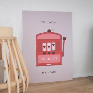 Affiche Amour Jackpot | You won my heart | J'ai touché le jackpot avec toi | Affiche amour | Jackpot Machine | Carte postale Saint Valentin