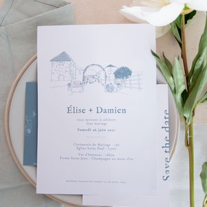 Linea Wedding Invitation | Wedding Invitation Drawing | Country invitation illustration