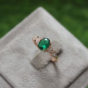 Emerald Engagement Ring: Rose Gold Twig Vine, Sterling Silver, Nature Inspired