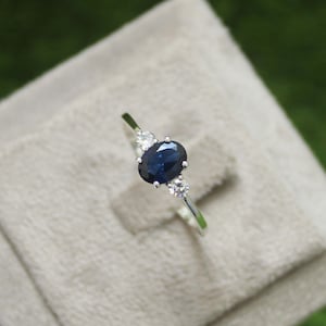 Oval Lab Blue Sapphire Ring: Sterling Silver CZ Promise Ring