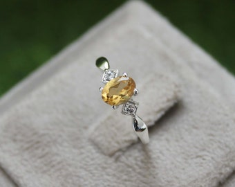 Oval Citrine Ring: Sterling Silver Halo Ring, November Birthstone