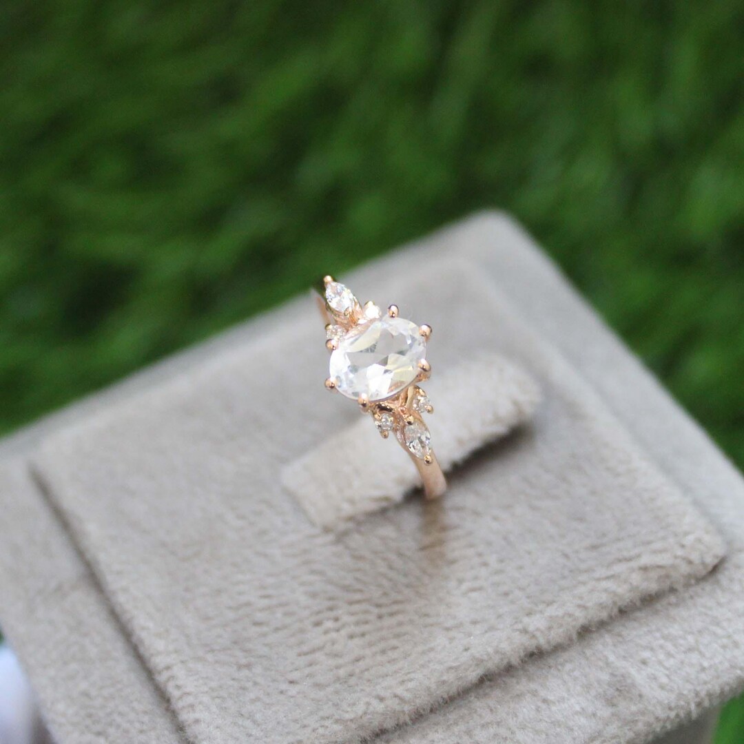 Handmade Rose Gold White Topaz Ring: 925 Silver Promise Ring
