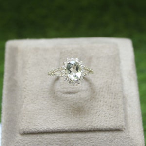 Green Amethyst Ring: Oval Cut Sterling Silver Promise Ring