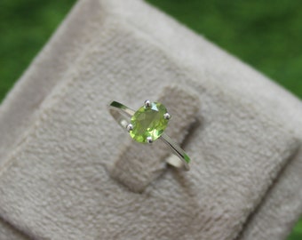 925 Silver Ring - 6x8 mm Oval Cut Genuine Peridot Ring - August Birthstone Ring - Gemstone Ring - Birthday Gifts