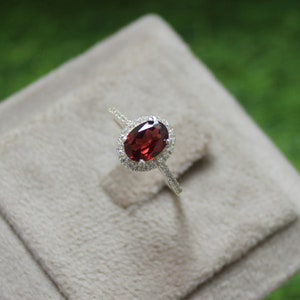 Natural Garnet Ring: Oval Cut Sterling Silver January Birthstone