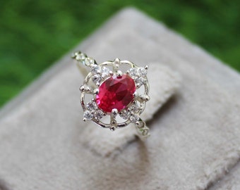 Oval Ruby Ring- Sterling Silver Gemstone Engagement Ring Promise Ring For Women- Wedding Ring - July Birthstone- Anniversary Gift For Her