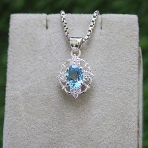 Oval cut blue topaz 925 sterling silver necklace | Women pendant | Hand Crafted Jewelry | November Birthstone | Gift