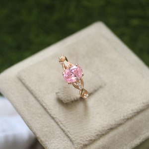 Rose Gold Pink Sapphire Ring: Oval Cut Sterling Silver CZ Diamond Ring