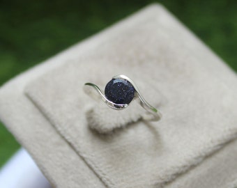 Handmade Sterling Silver Blue Sandstone Ring: Galaxy Promise Ring
