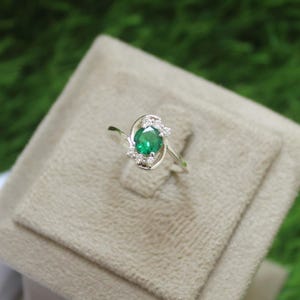 green emerald engagement ring - antique unique cluster diamond bridal wedding ring - women gift
