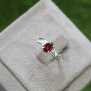 Vintage Oval Garnet Ring: Sterling Silver Anniversary Promise Ring