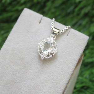 Green Amethyst pendant, gemstone wedding gift pendant, oval cut silver necklace, handmade jewelry, gift for her