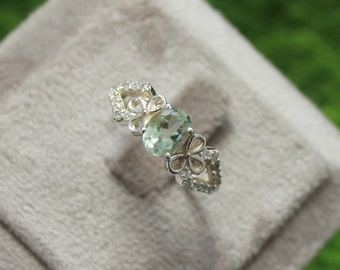 Bague Solitaire Vert Améthyste / Bague en argent sterling / Bijoux en pierres précieuses naturelles / Bagues faites à la main / Bague de mariée / Cadeau pour elle