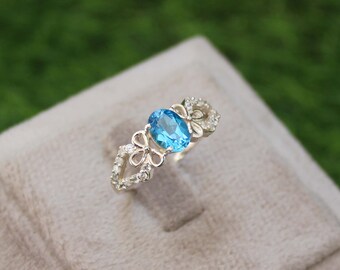 Oval Cut Ring, Blue Topaz Ring, Anniversary Gift for Women, Birthday Gift for Her, 1.3ct Swiss Blue Topaz 925 Silver Ring