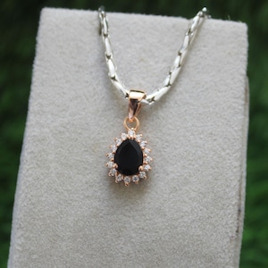 Natural Black Onyx 925 Sterling Silver Rose Gold Pendant, Gemstone Jewelry, Rose Gold Necklace, Women Jewelry
