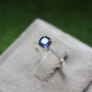 Blue Sapphire Engagement Ring: Sterling Silver CZ Promise Ring Gift For Her