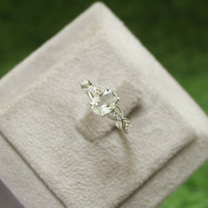 Genuine Green Amethyst Ring, 8*6 mm Dainty Natural Green Amethyst Gemstone, Stacking Rings for Women, Anniversary Birthday Gift