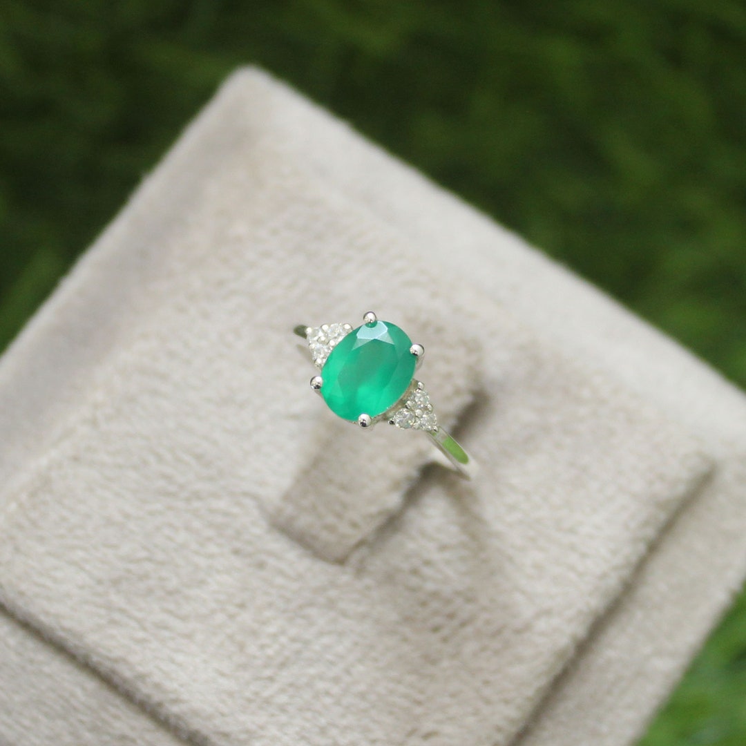 Green Onyx Gemstone Ring Stackable Ring Engagement Sterling - Etsy